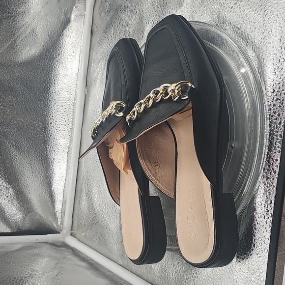 C Black Ermonn MULES Chain Accents Sz 10 - Picture 5 of 11